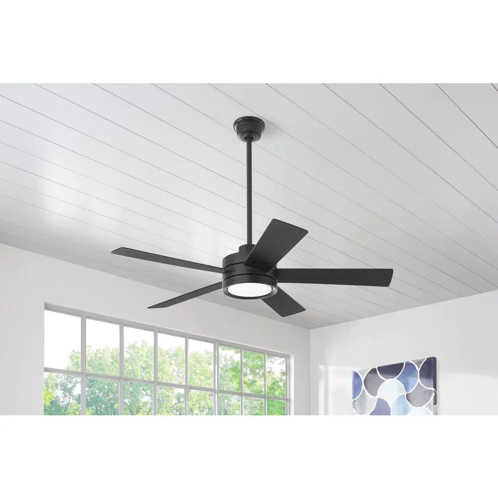 Home Decorators Collection Baxtan 56 in. LED Matte Black Ceiling Fan with Light and Remote Control