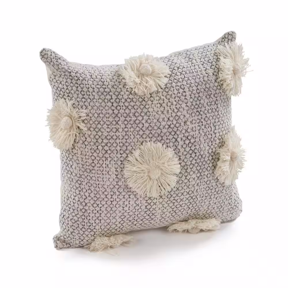 LR Home Eleanor Gray Floral Bloom Throw Pillow