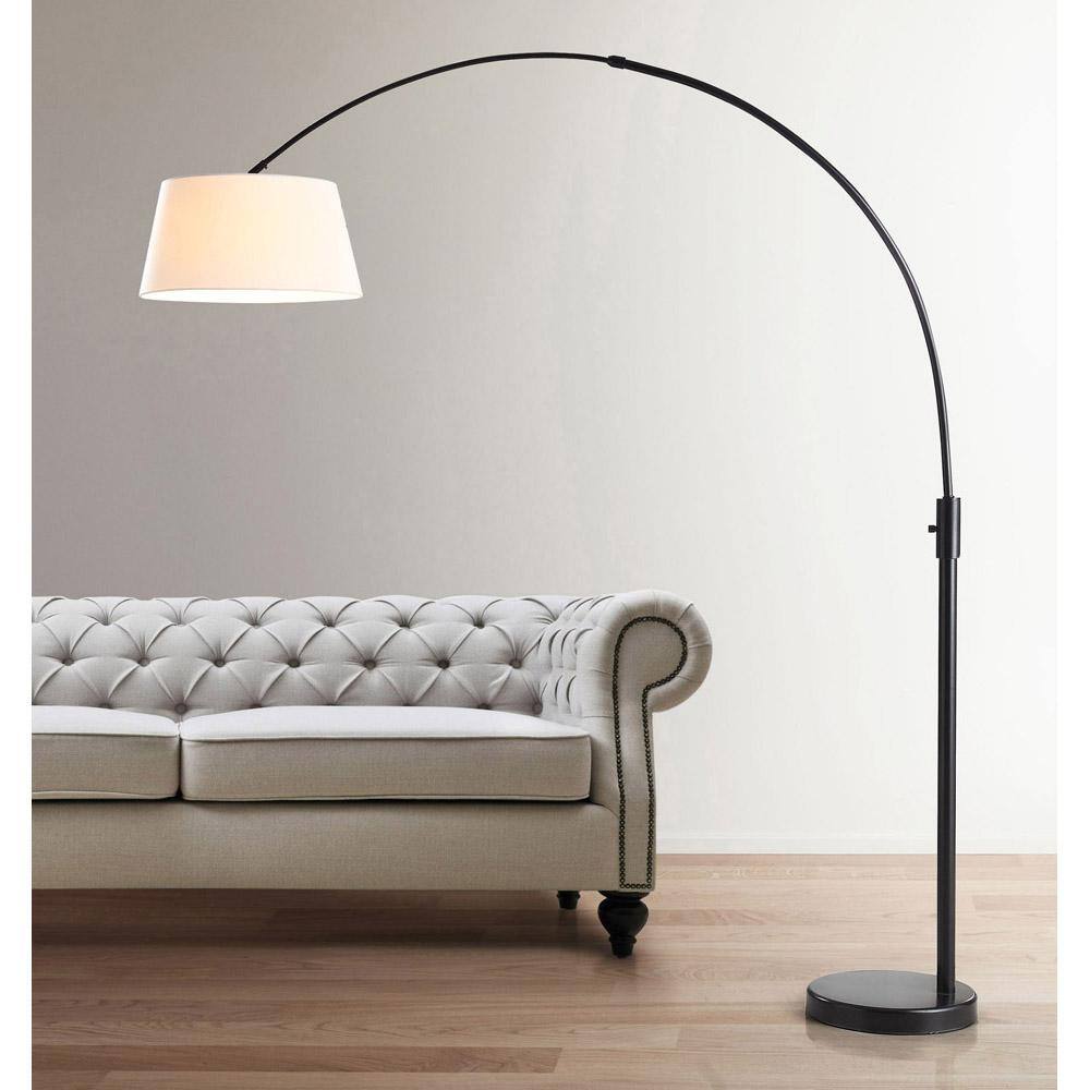HomeGlam Orbita 82 in. Dark Bronze Furnish LED Dimmable Retractable Arch Floor Lamp, Bulb Included with Empire White Shade