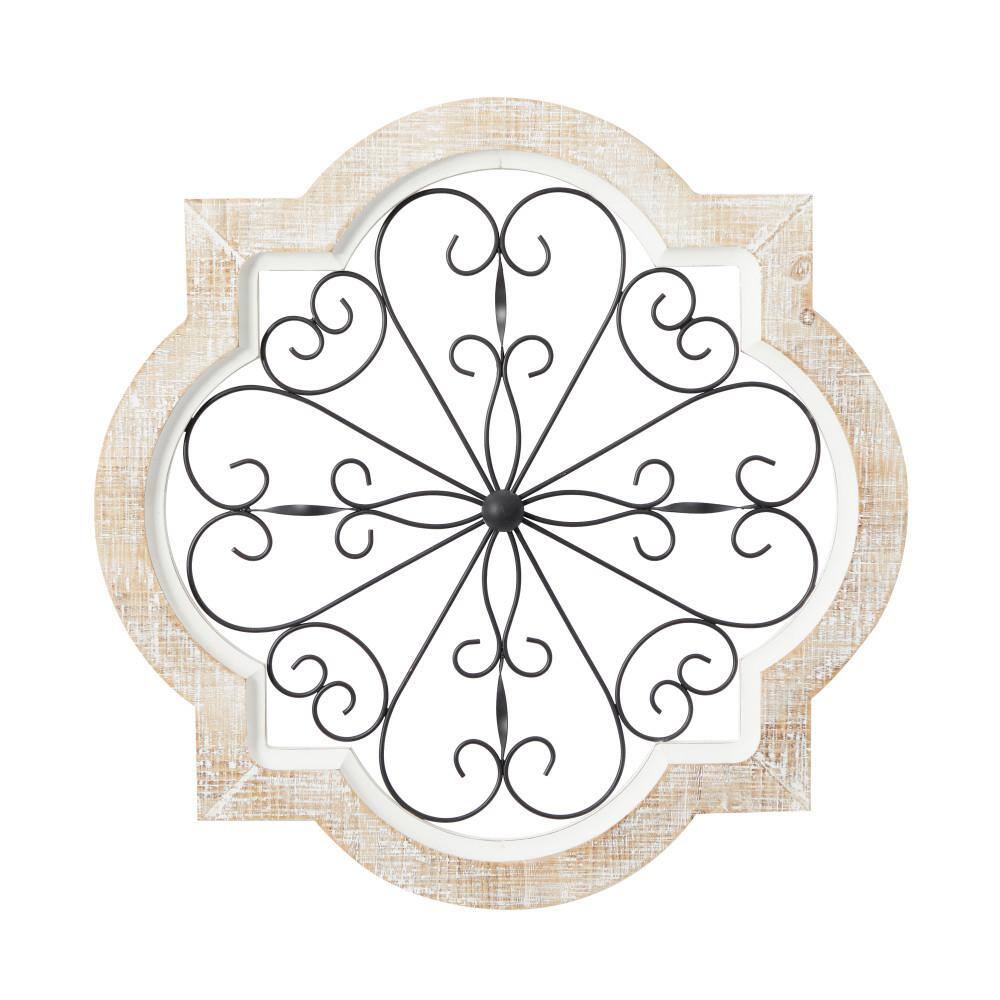 Litton Lane Wood White Scroll Wall Decor with Metal Scroll Work