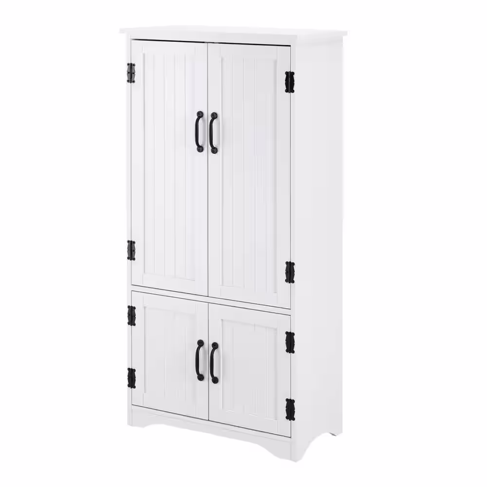 HOMCOM White Accent Freestanding Kitchen Pantry Storage Cabinet with Adjustable Shelves