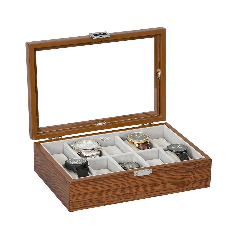 Mele & Co Mahogany Jayson Glass Top Wooden Watch Box