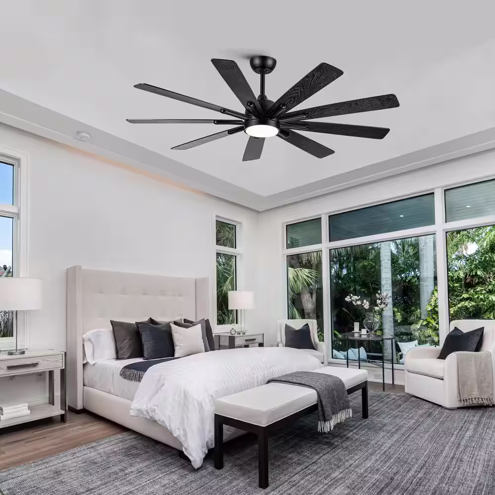 None Industrial 62 in. Integrated LED Outdoor Extra Large Black Ceiling Fan with Light Kit, Remote and Reversible Motor