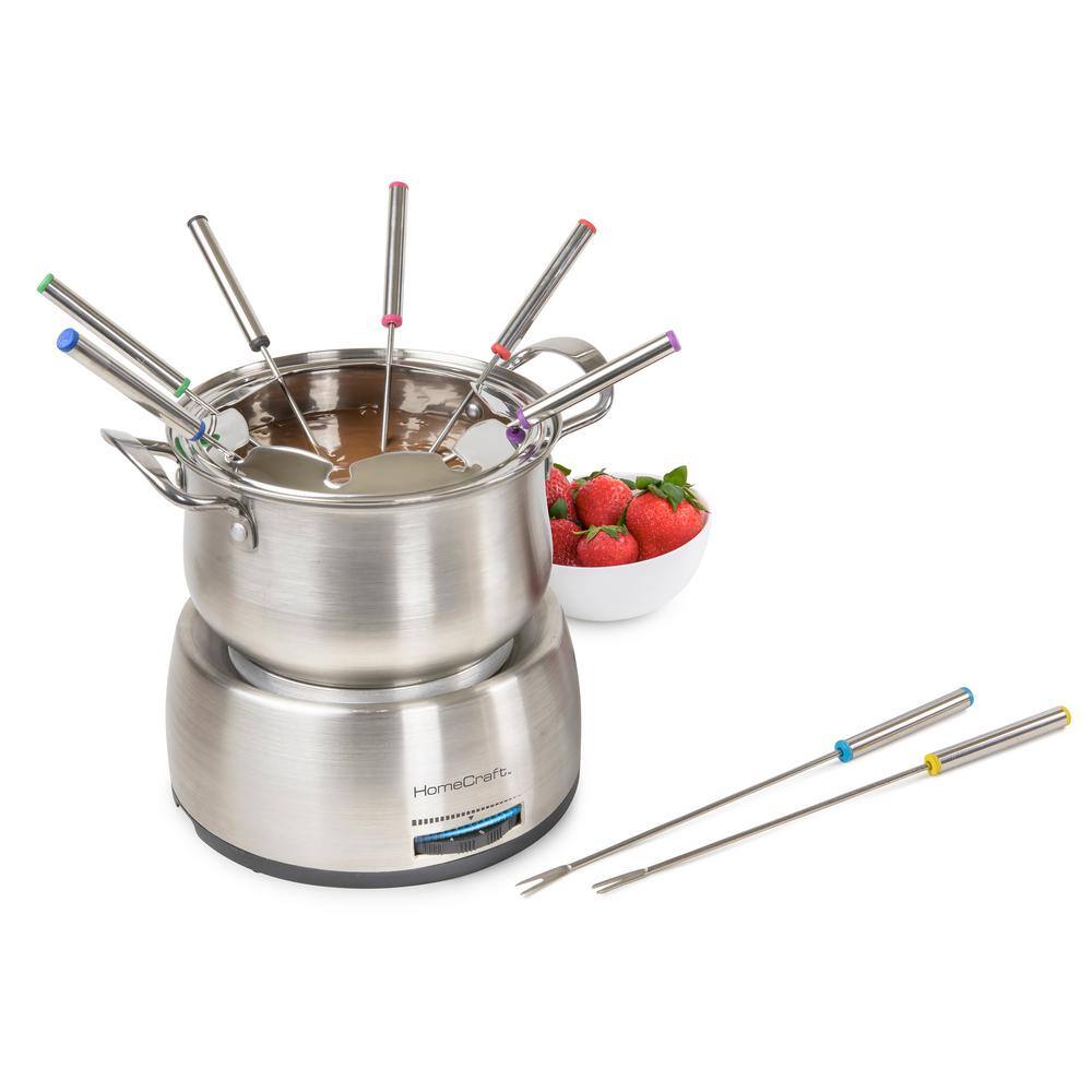 HomeCraft 10-Piece 2 qt. Stainless Steel Chocolate Fondue Pot with Fondue Forks