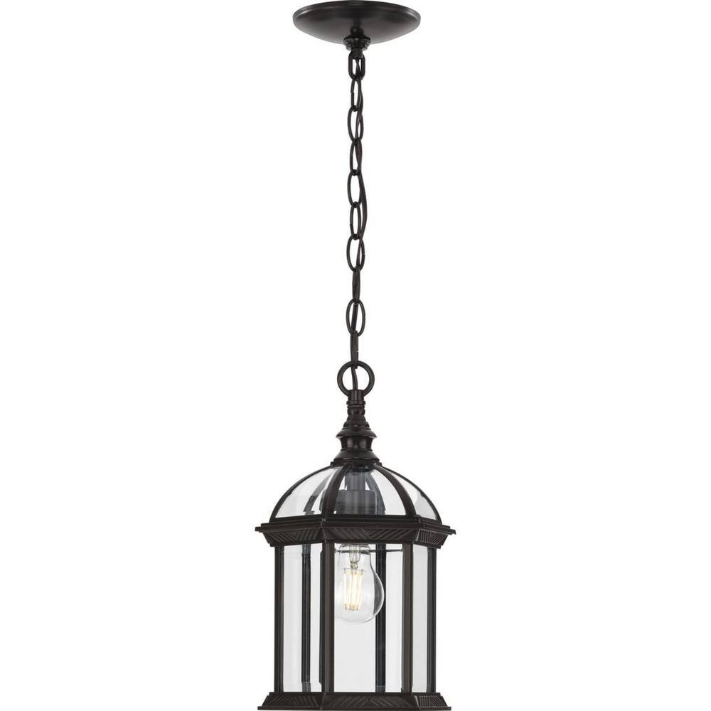 Progress Lighting Dillard 1-Light Antique Bronze Outdoor Pendant Light with Beveled Glass Shade Outdoor Hanging Lantern