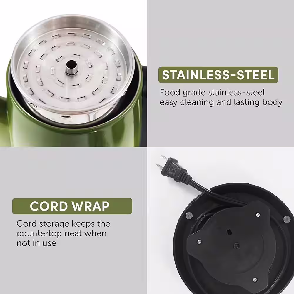 Elite Gourmet 12-Cup Stainless Steel Coffee Percolator, Vintage Green