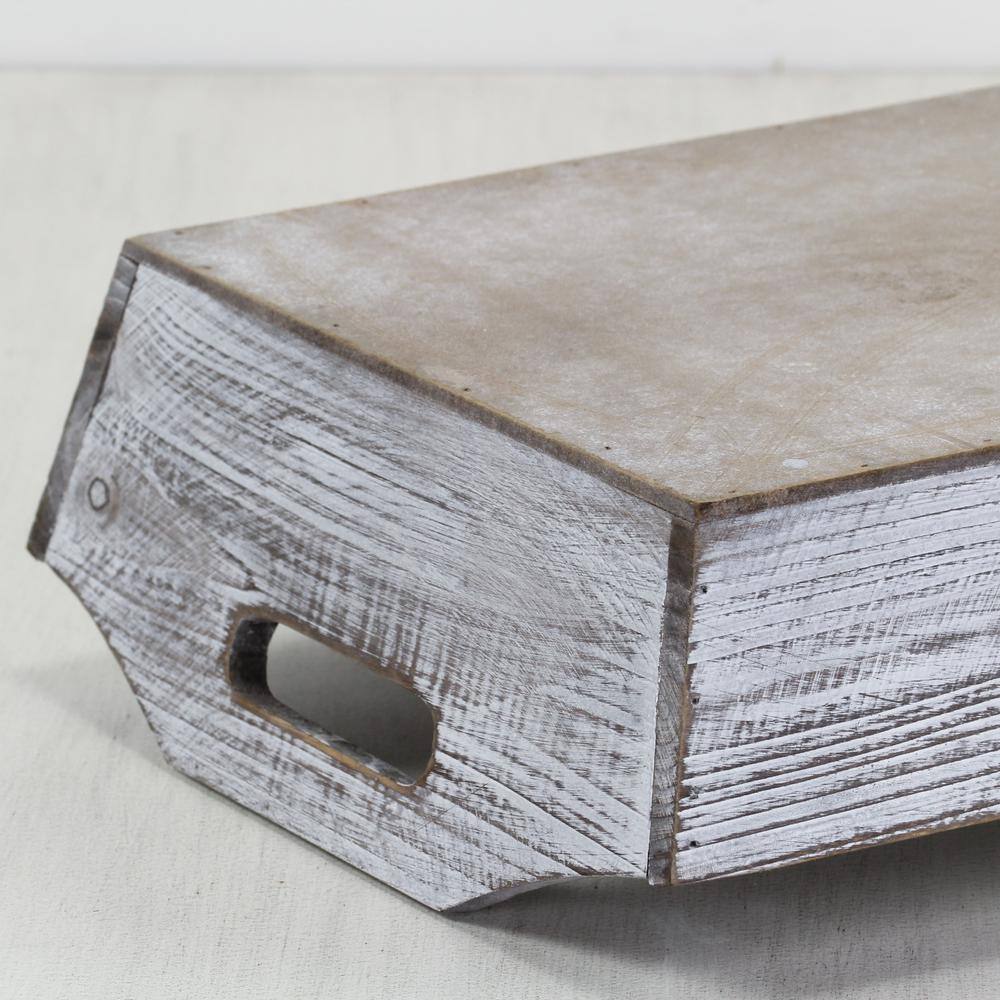 Cheungs Deep Wooden Shabby White Tray with Side handles