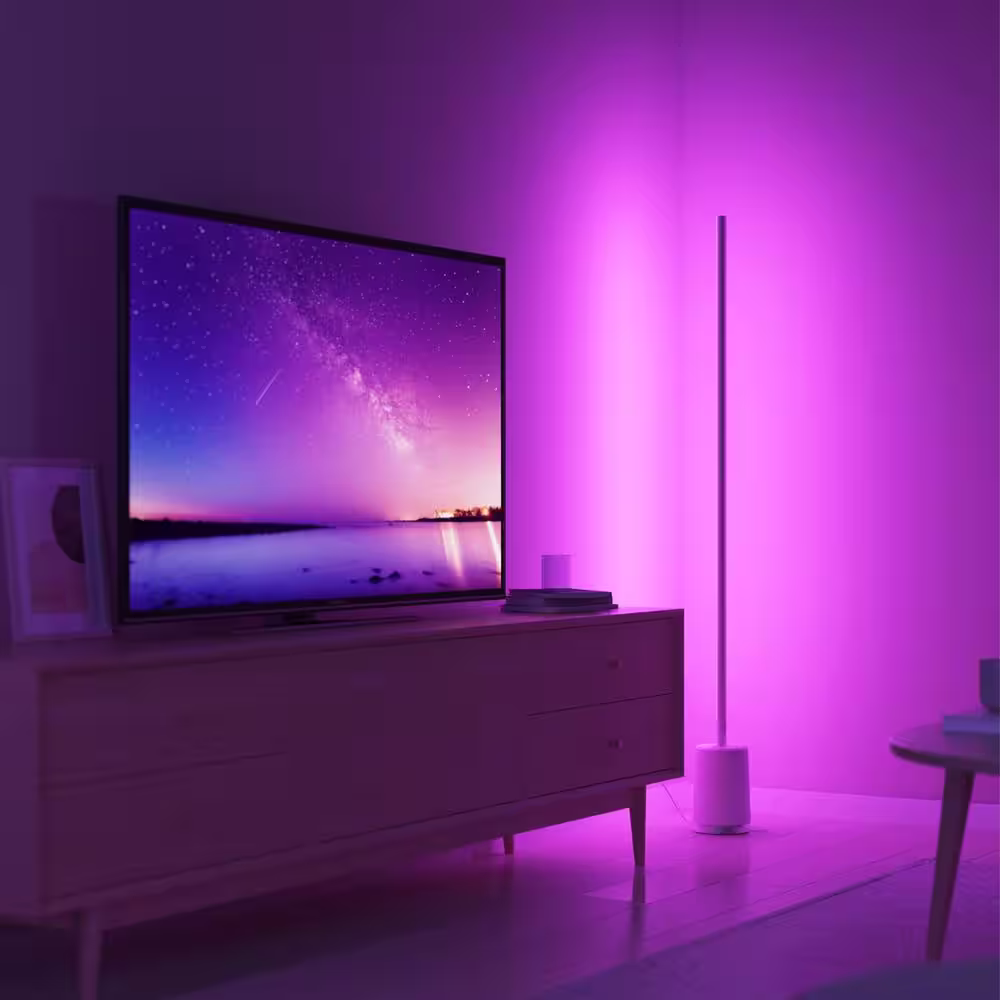 None 57.8 in. Integrated LED Smart Color Changing Plug-In Grey Corner Wi-Fi Enabled Floor Lamp
