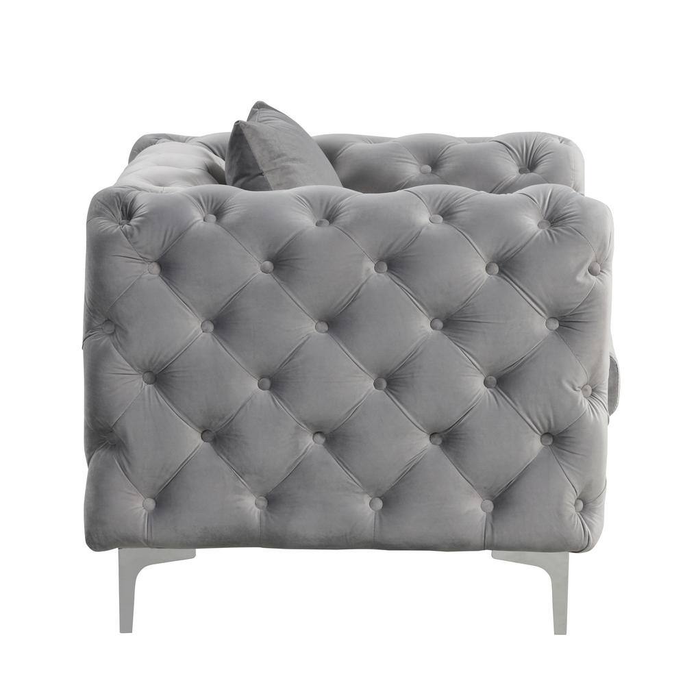 Morden Fort Silver Grey Modern Contemporary Accent Chair with Deep Button Tufting Dutch Velvet, Solid Wood Frame and Iron Legs