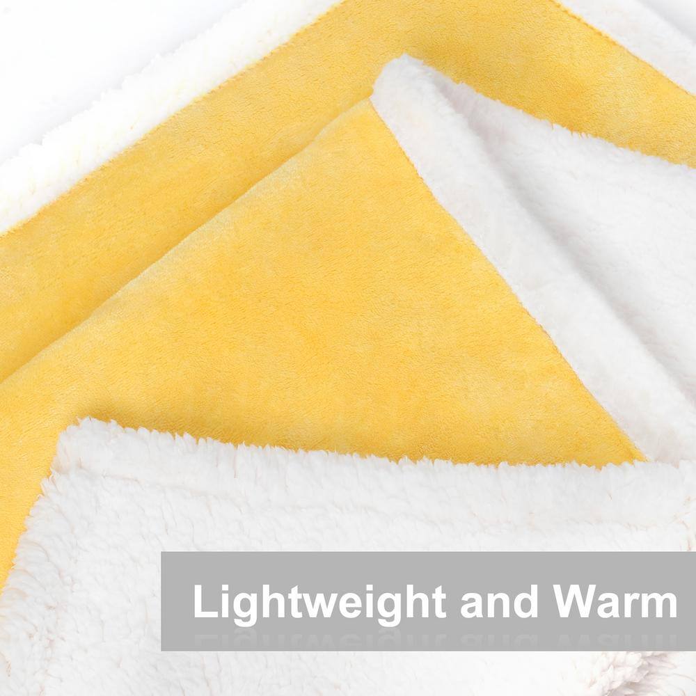 None Yellow Print Flannel plus Fleece Luxury Lightweight Throw Blanket 50 in. x 60 in.