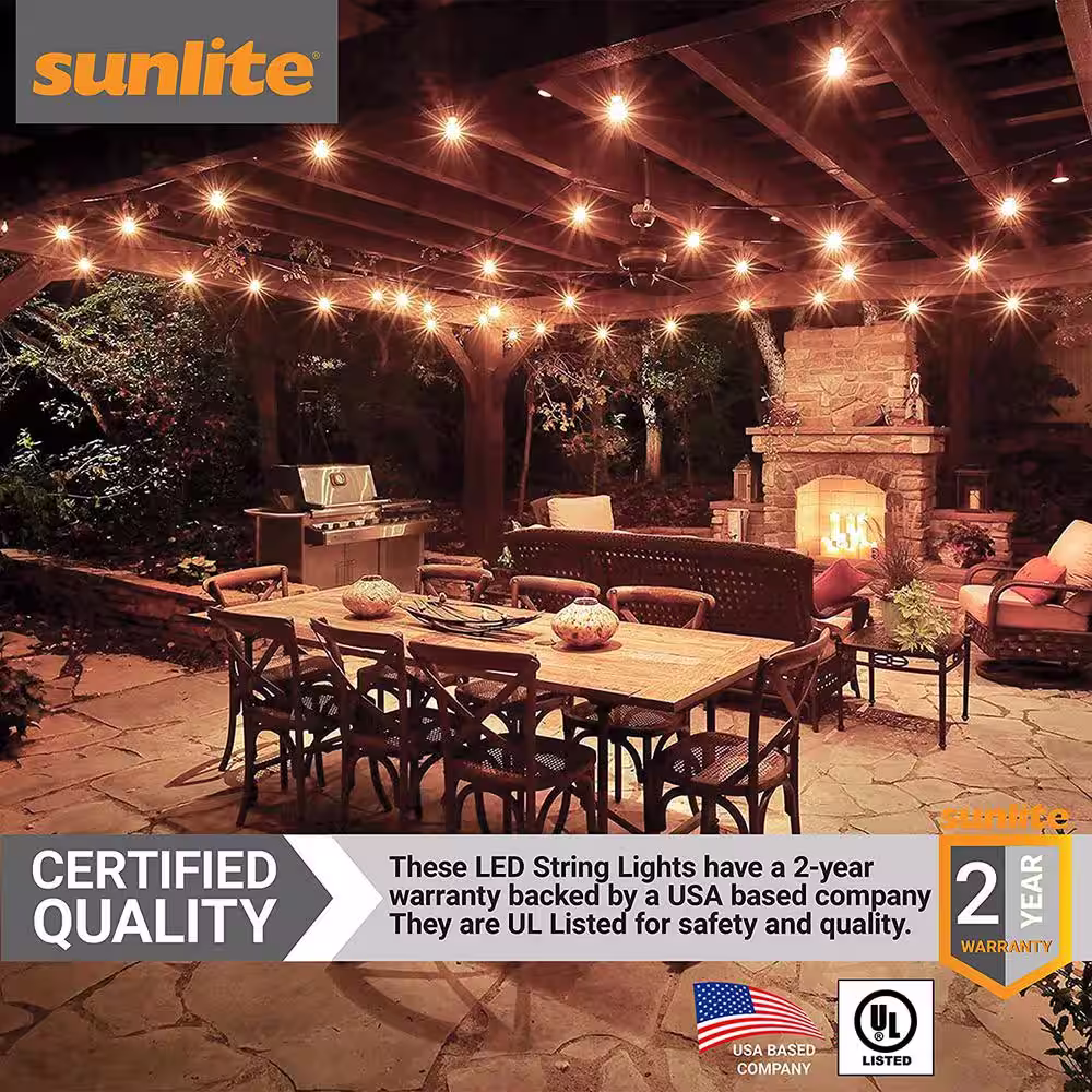 Sunlite Outdoor 48 ft. Plug-In LED S14 Edison Bulb Waterproof 15 Bulb String Light with Plug, Connector, Light Bulbs Included