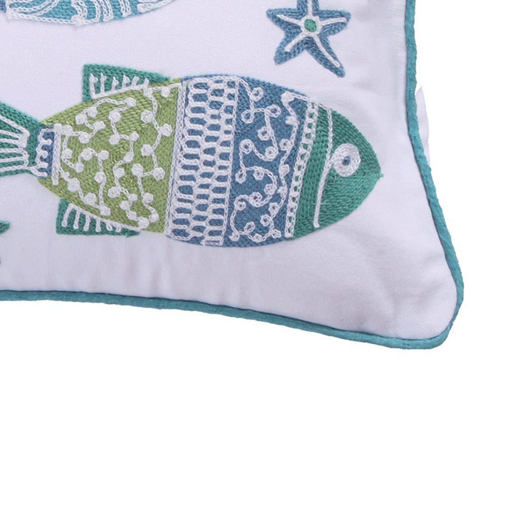 Levtex Home Ocean Springs Multicolored Fish and Starfish Crewel Stitched12 in. x 24 in. Throw Pillow