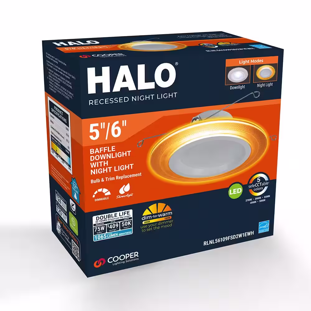 HALO 5/6 in. 10.9-Watt RL Night Light Recessed LED Retrofit Module, 1000-Lumens, Selectable CCT, D2W