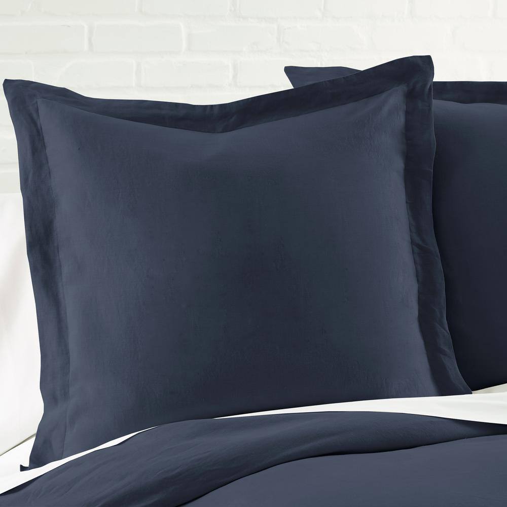 LEVTEX HOME Washed Linen Navy Flange 26 in. x 26 in. Euro Sham