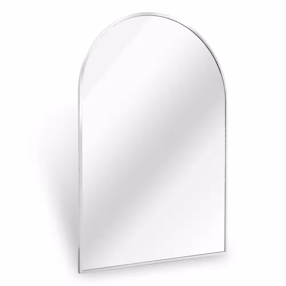 None 24 in. W x 36 in. H Modern Arch Aluminum Framed Silver Wall Bathroom Vanity Mirror