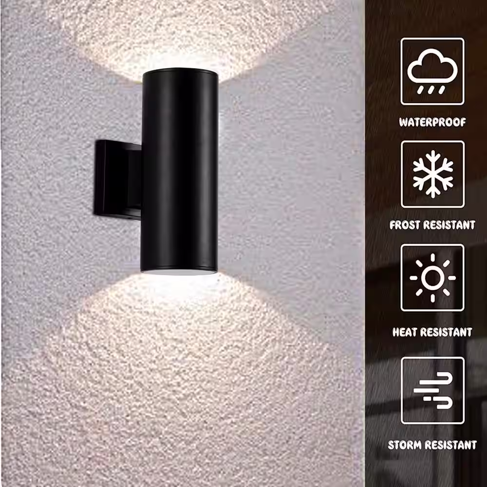 Cedar Hill 11 in. Cylinder Black LED Outdoor Wall Sconce