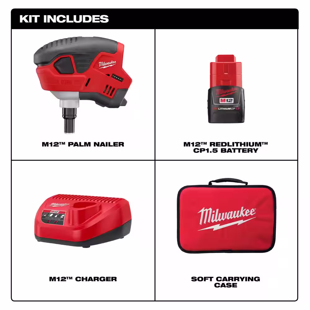 Milwaukee M12 Cordless Palm Nailer Kit with One 1.5Ah Battery, Charger w/M18 FUEL 18-Volt Brushless Cordless 18-Gauge Brad Nailer