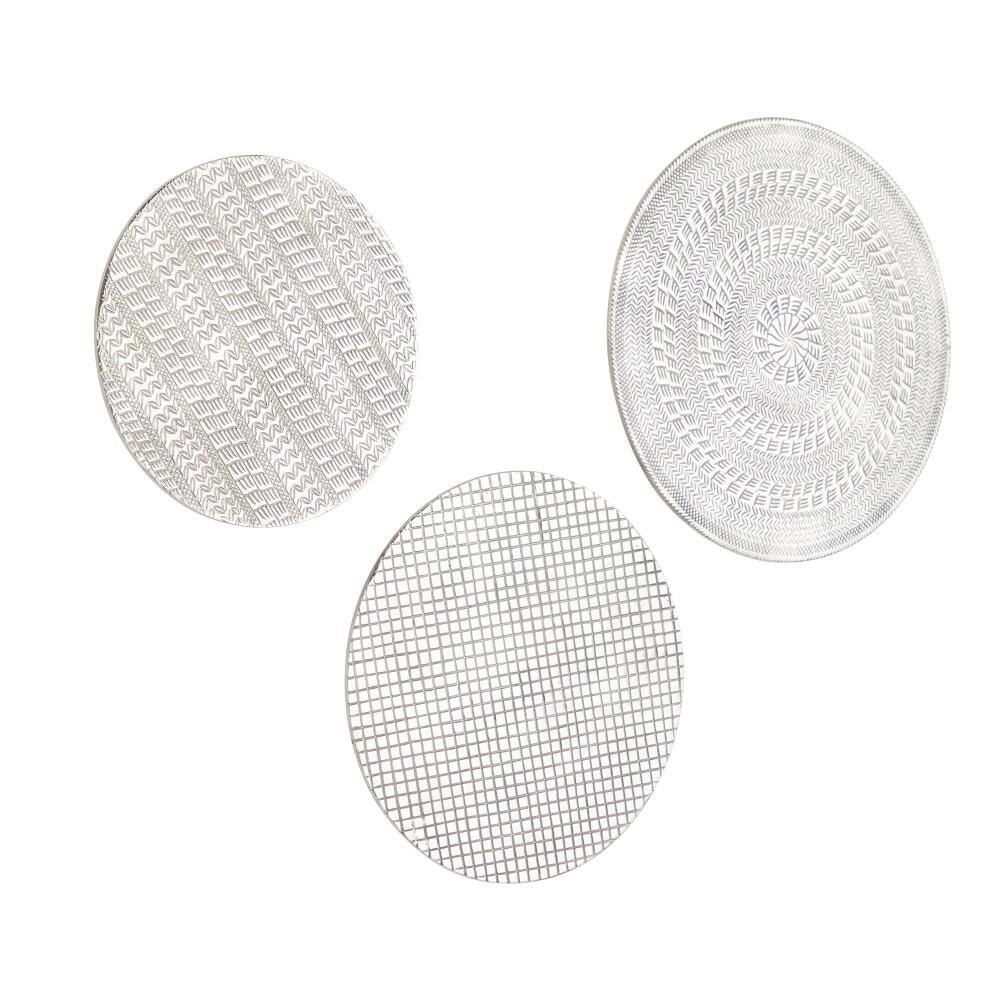 Litton Lane Aluminum Silver Carved Designs Plate Wall Decor (Set of 3)