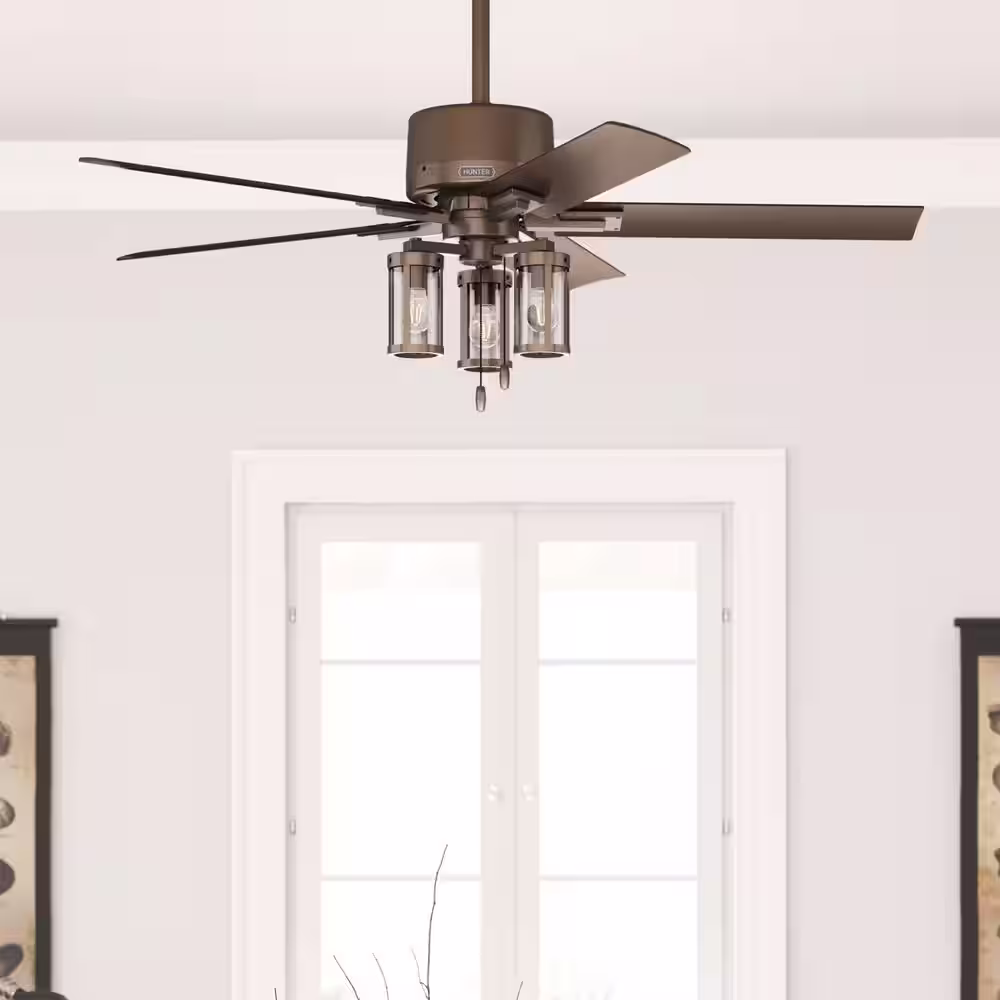 Hunter Lawndale 52 in. Indoor/Outdoor Satin Bronze Ceiling Fan with Light Kit Included