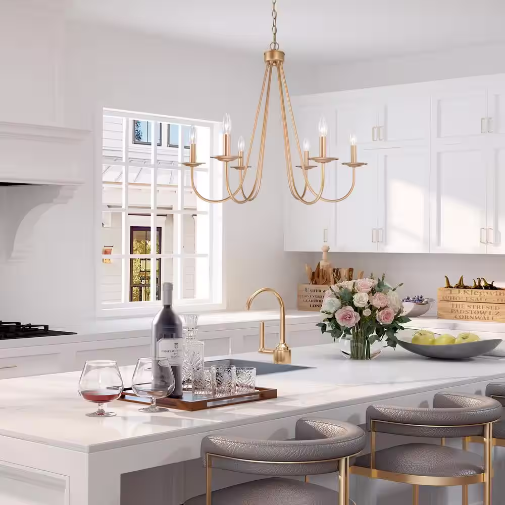 Uolfin Modern Gold Dining Room Chandelier Light 6-light Island Chandelier Ceiling Light with Candlestick Style