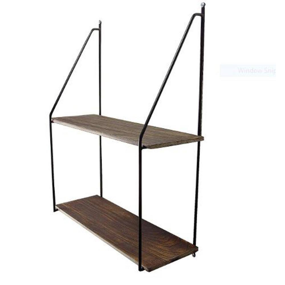 None 2-Tier Wooden Floating Shelves