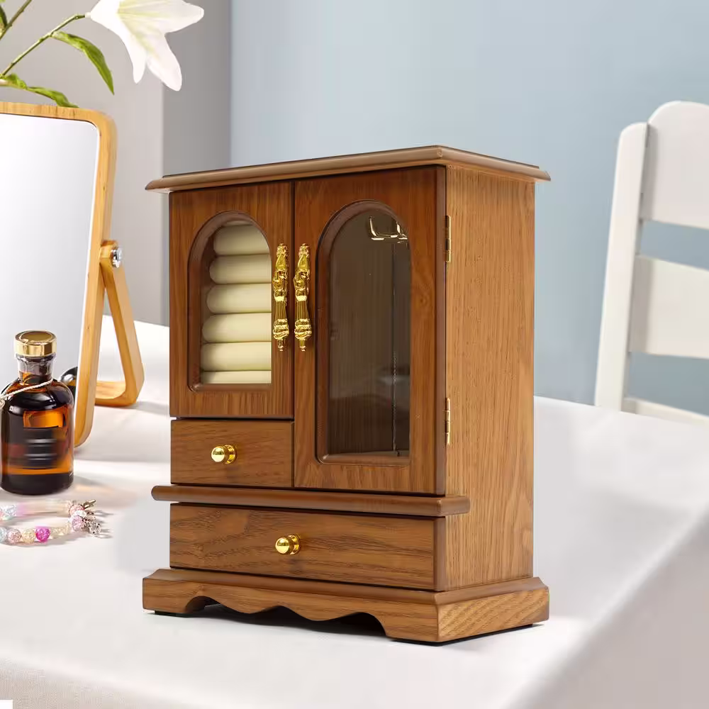 None Vintage Wooden Jewelry Storage Box with Soft Velvet