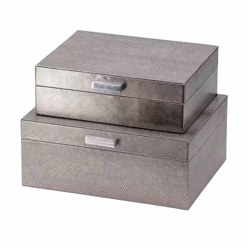 A & B Home Metal Snake Print Decorative Rectangular Boxes with Metal Handles (Set of 2)