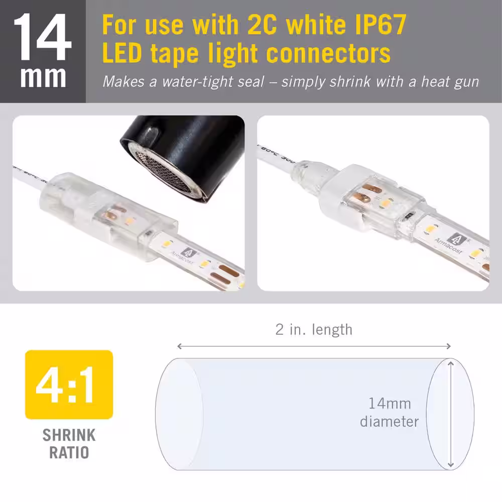 Armacost Lighting LED Tape Light Connector Heat Shrink Tube 14 mm Mounting Hardware (5-Pack)