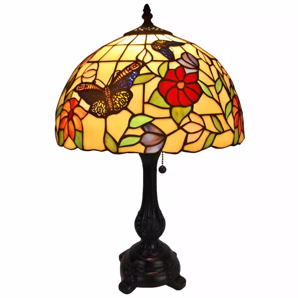Amora Lighting 19 in. Tiffany Style Butterflies Table Lamp