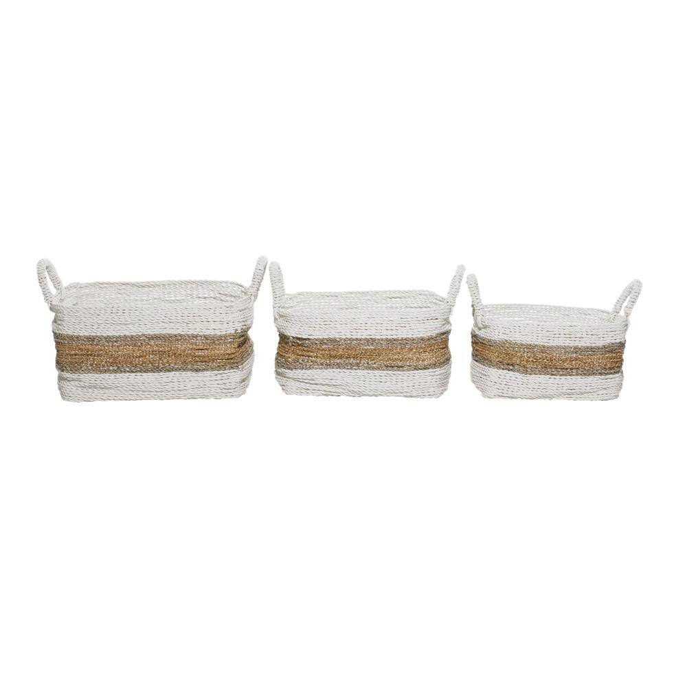 Litton Lane Plastic Rattan Handmade Two Toned Storage Basket with Handles (Set of 3)