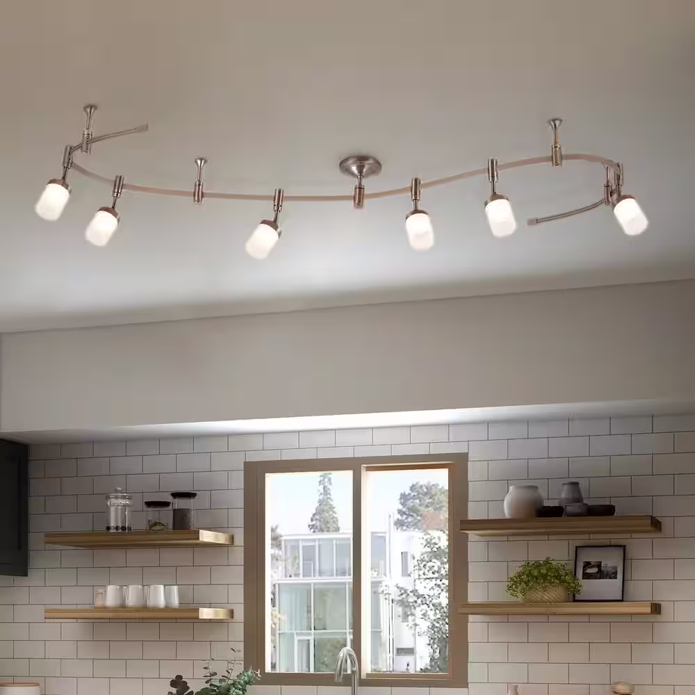 Cresswell 96 in. 6-Light Brushed Nickel Integrated LED Flex Track Lighting Kit