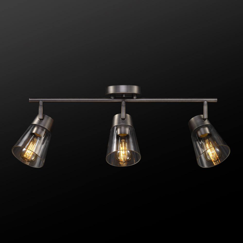 Globe Electric 2 ft. Contemporary Gray Pewter Indoor Hard Wired Track Lighting Kit with Clear Glass Shades, Step Heads