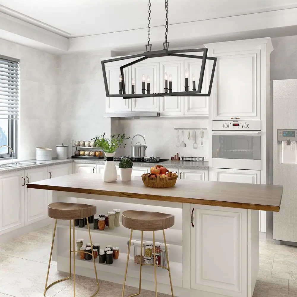 Uolfin Modern Matte Black Candlestick Chandelier, 37 in. 8-Light Farmhouse Island Dining Room Cage Chandelier