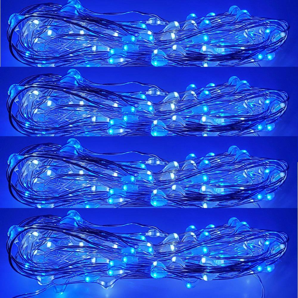 None Hunnykome Outdoor 20 ft. Solar Micro LED String Light with 100 Blue/White Alternating LEDs (4-Pack)