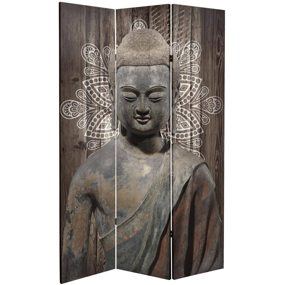 Oriental Furniture Stone Buddha 6 ft. Printed 3-Panel Room Divider