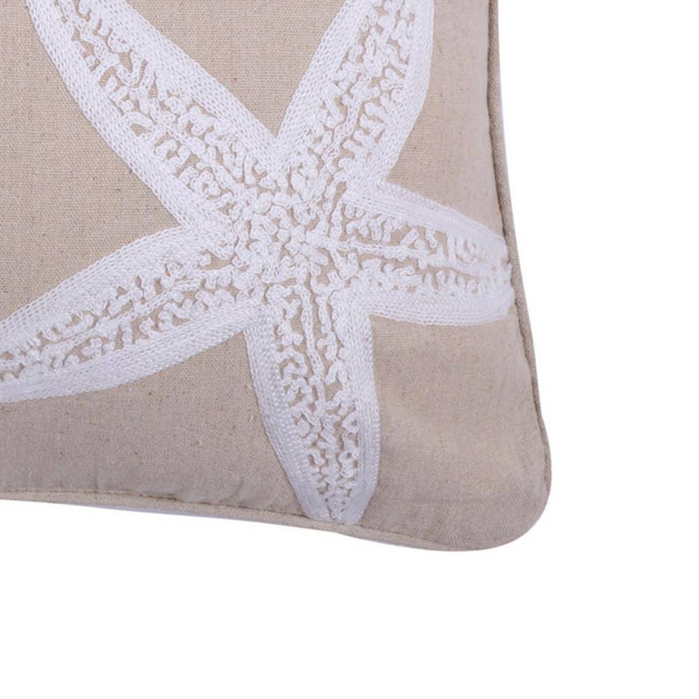 Levtex Home Stone Harbor White and Natural Beige Starfish Embroidered 18 in. x 18 in. Throw Pillow