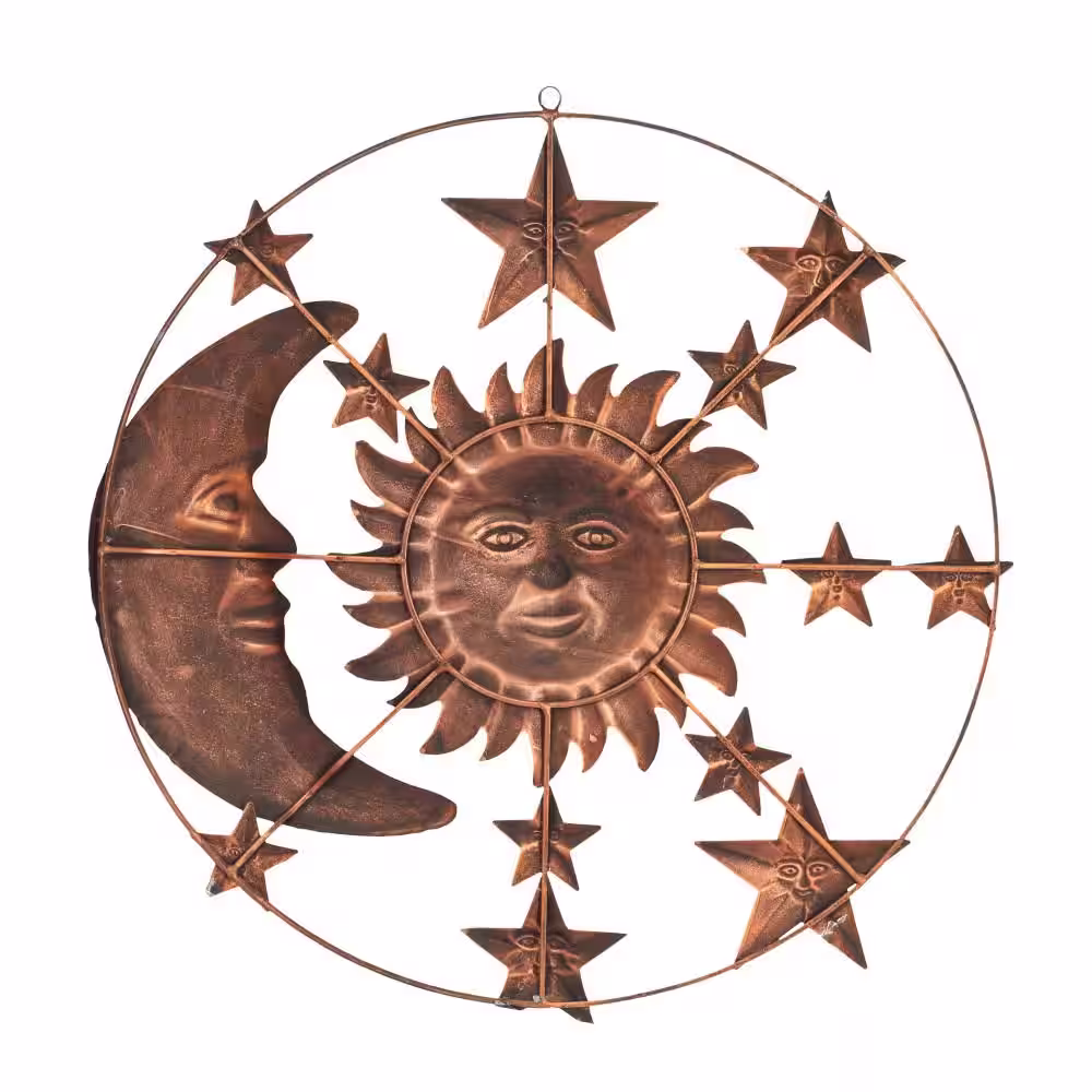 Litton Lane Metal Bronze Indoor Outdoor Sun and Moon Wall Decor with Stars