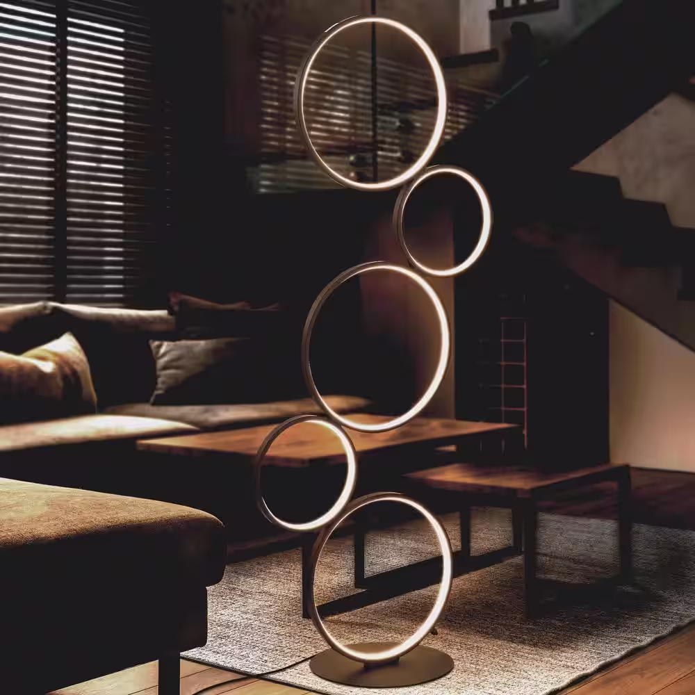 JONATHAN Y Pluto Stacked Circles 45 in. Black 5-Light Contemporary Modern Iron/Aluminum Integrated LED Floor Lamp