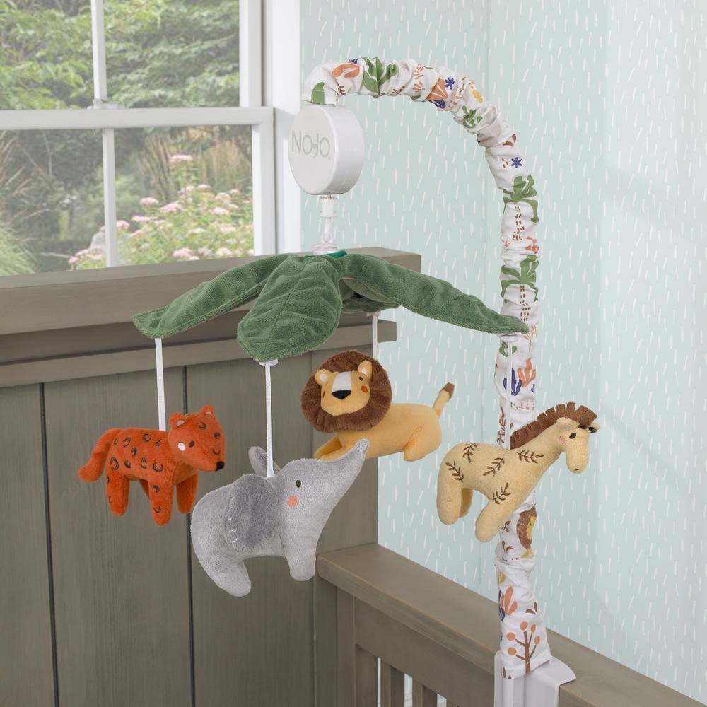 NoJo Jungle Trails Green, Gold and Grey Musical Mobile with Plush Animals