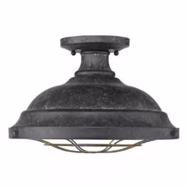 Golden Lighting Bartlett 14 in. 2-Light Black Patina Semi-Flush Mount
