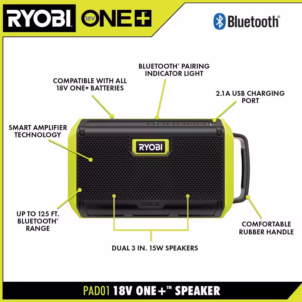 RYOBI ONE+ 18V Cordless 2-Tool Combo Kit with Speaker with Bluetooth Wireless Technology and Hybrid Portable Fan (Tools Only)
