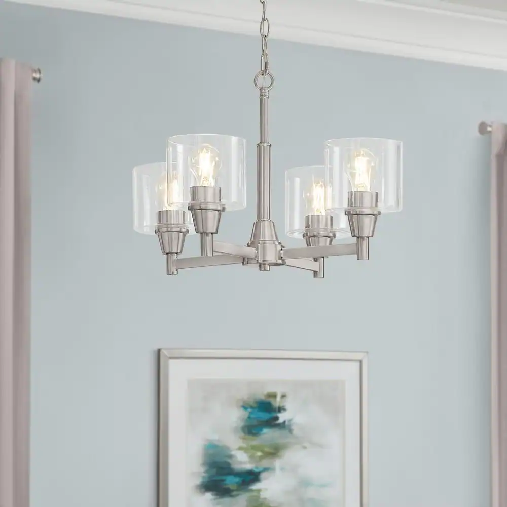 Hampton Bay Oron 4-Light Brushed Nickel Reversible Chandelier with Clear Glass Shades, Dining Room Chandelier