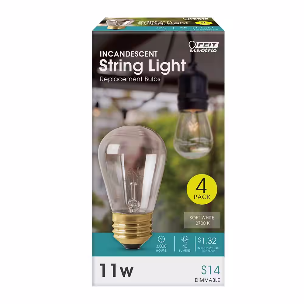 Feit Electric 11-Watt S14 Dimmable Soft White String Light Incandescent Light Bulb (4-Pack)