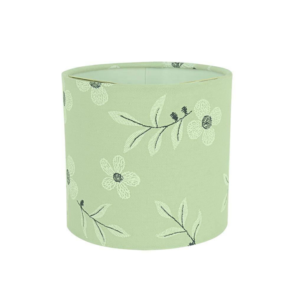 Aspen Creative Corporation 5 in. x 5 in. Light Green with White Printed Flower Pattern Drum Lamp Shade