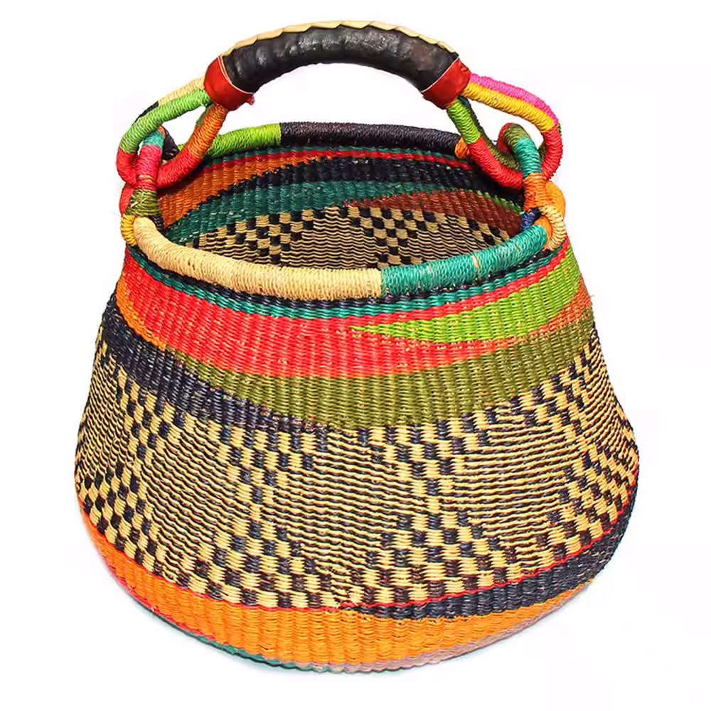 None Bolga Pot Basket - Mixed Colors