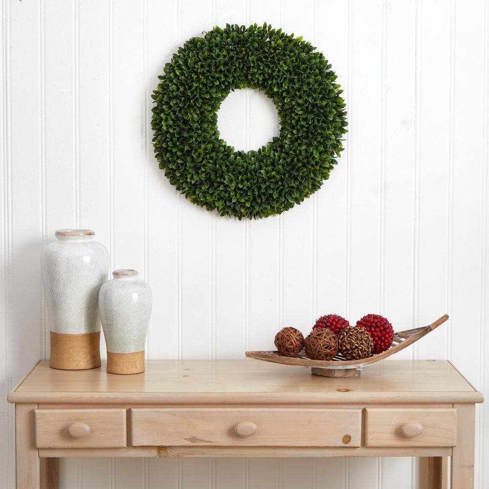 Nearly Natural 24 in. Indoor Boxwood Artificial Wreath