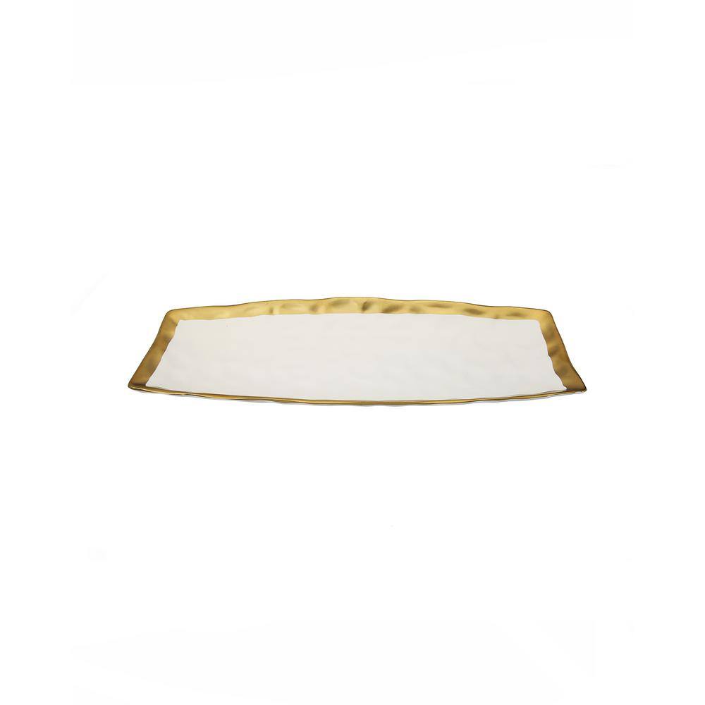 C T Classic Touch White Porcelain Oblong Tray with Gold Rim