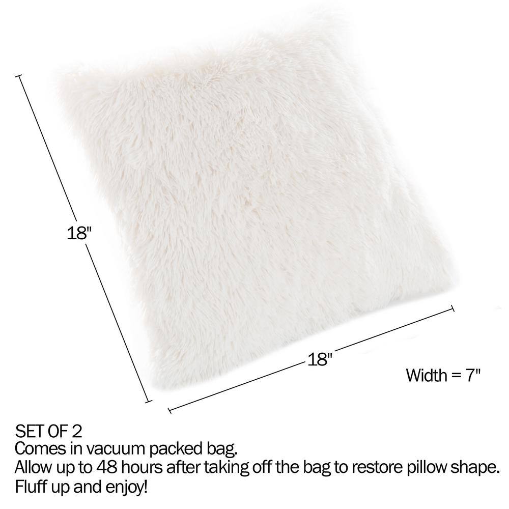 None White 18 in. W x 18 in. L Faux Fur Square Shag Pillow (Set of 2)