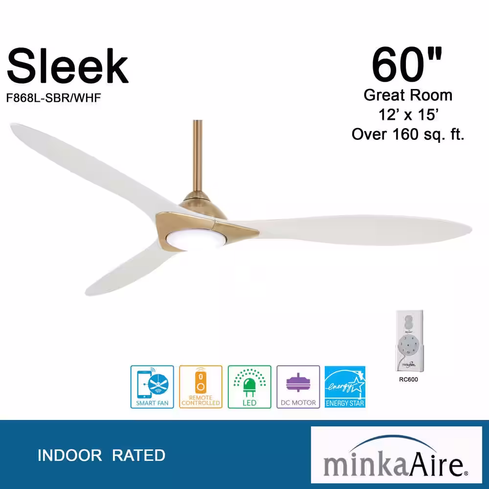 MINKA-AIRE Sleek 60 in. LED Indoor Soft Brass Smart Ceiling Fan with Remote Control