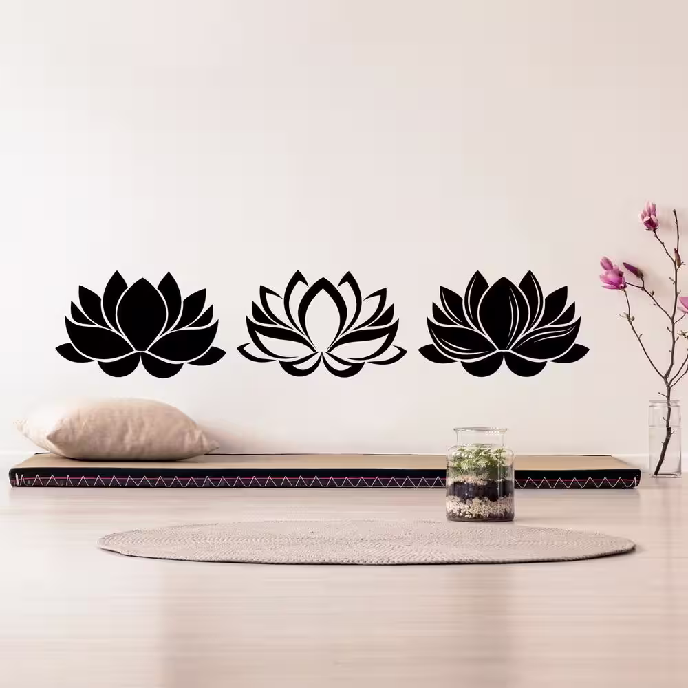 RoomMates Black Black Line Art Lotus Peel and Stick Giant Wall Decal